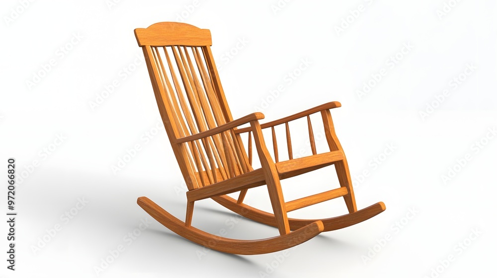 100. A realistic 3D render of a classic wooden rocking chair with smooth finish, isolated on a pristine white background 100. A realistic 3D render of a classic wooden rocking chair with smooth finish, isolated on a pristine white background