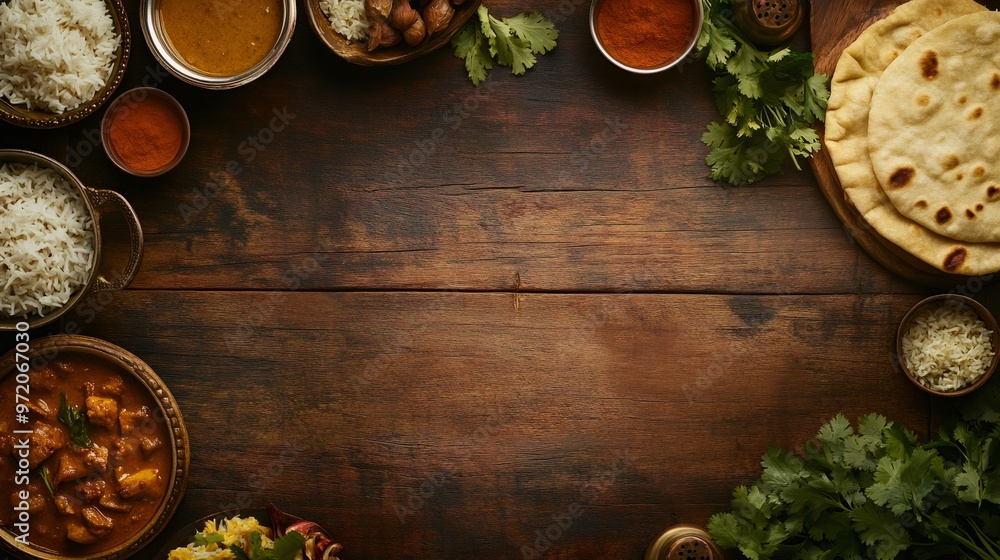 Indian cuisine ingredients, top view with copy space. Indian cuisine ingredients, top view with copy space.