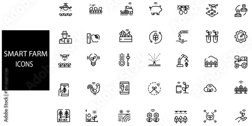Farming simple concept 35 colour icons set.Black line set of plantation vector icons thin line color flat on white .Vector illustration.