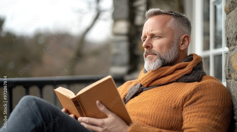 Man Reading Book by Window. Man Reading Book by Window.