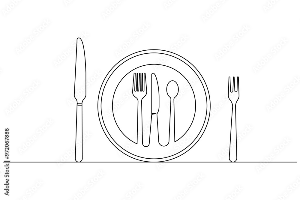 Knife and fork continuous one line drawing and isolated world food day outline vector icon Knife and fork continuous one line drawing and isolated world food day outline vector icon