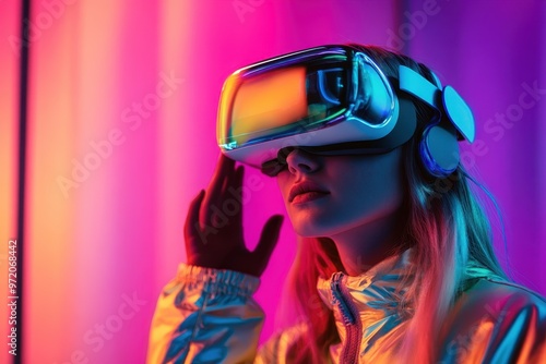 Digital Fusion: Young Person in Augmented Reality-Enhanced Clothing Embracing Tech-Forward Fashion in 2024