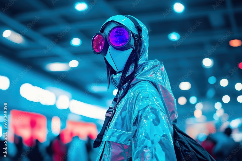 Futuristic Gen Z Fashion: Young Person in Digital Print Streetwear with Augmented Reality Elements, Embracing 2024 Trends Futuristic Gen Z Fashion: Young Person in Digital Print Streetwear with Augmented Reality Elements, Embracing 2024 Trends