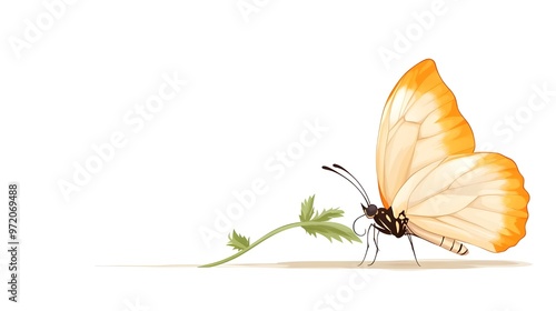 Orange Butterfly Landing on Green Leaf. photo