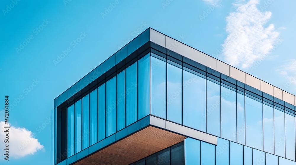 Modern Glass Office Building Corner Against Blue Sky Modern Glass Office Building Corner Against Blue Sky