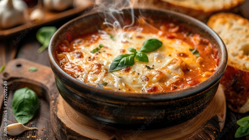 Baked Lasagna Soup with Melted Cheese and Fresh Basil Baked Lasagna Soup with Melted Cheese and Fresh Basil