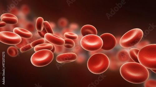 Microscopic View of Red Blood Cells Flowing Through a Vessel photo