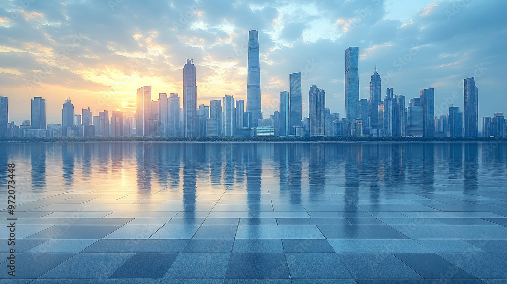 urban skyline under a clear sky, capturing the contrast between modern city life and the solitude of open space urban skyline under a clear sky, capturing the contrast between modern city life and the solitude of open space