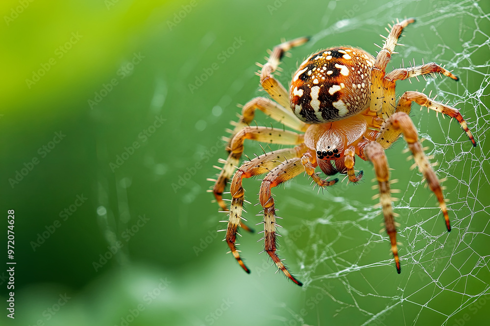 Spider spinning a web in the corner of a garden Spider spinning a web in the corner of a garden