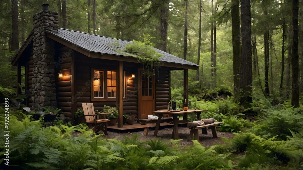 AI-Generated Wooden Residence,House with BBQ Area