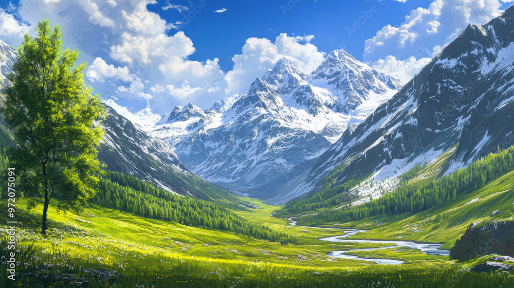 Obraz premium Mountain Valley Landscape.