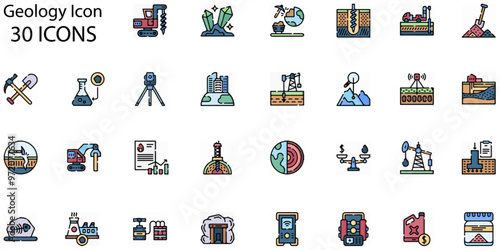 Set of Geology icons. Line art style icons bundle. vector illustration
