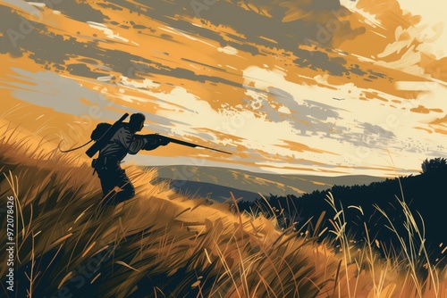 illustration of a man on the hunt