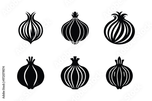 Onion icons set vector illustration. Silhouette vector design of an onion white background