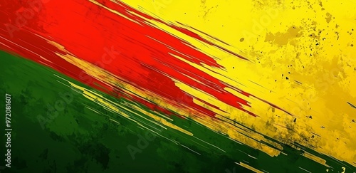 Green yellow and red flag, Black history month banner. Grunge background banner in the African colors green, yellow and red. Congo, Mali. 