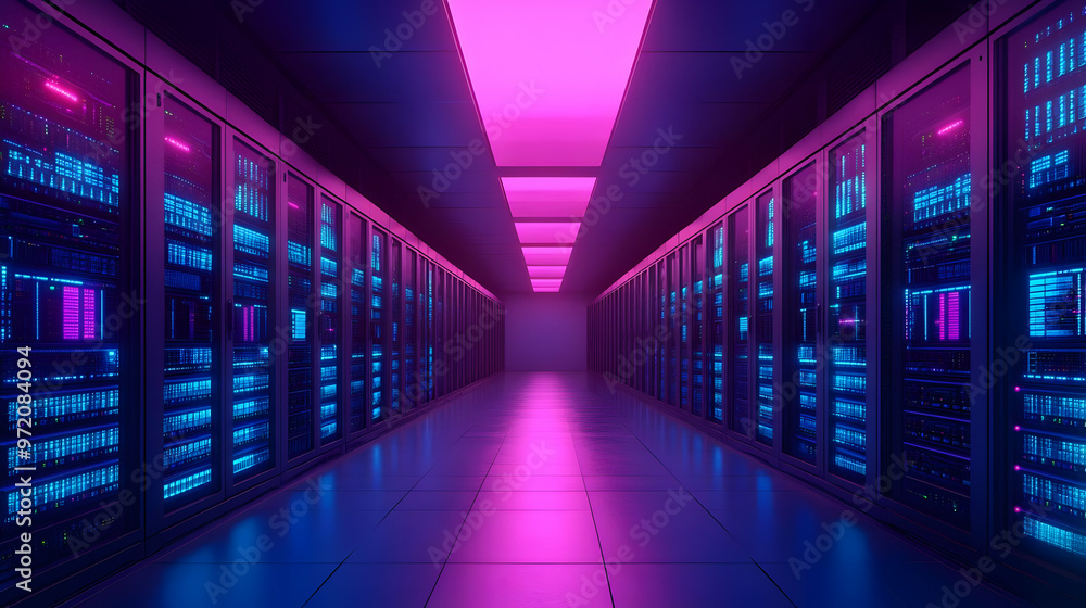 Futuristic Server Room with Neon Lights Futuristic Server Room with Neon Lights