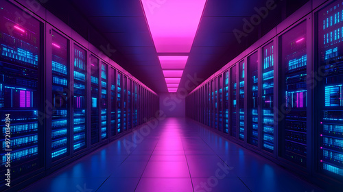 Futuristic Server Room with Neon Lights