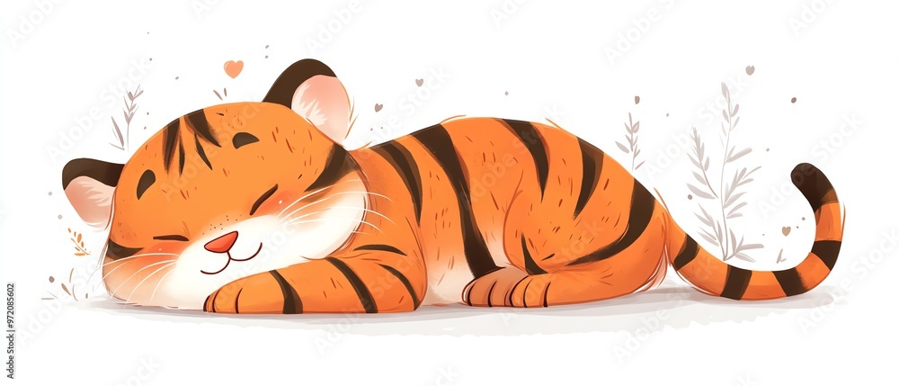 Fototapeta premium Very cute tiger in a doodling style, simple and minimalistic, cartoon illustration with an endearing charm