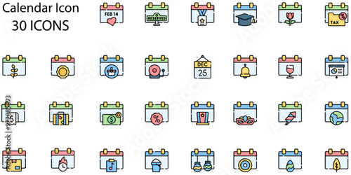 Set of Calendar icons. Line art style icons bundle. vector illustration