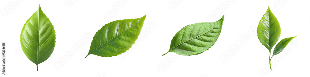 Obraz premium 3D of soft green tea leaf with transparent background in minimalist style.