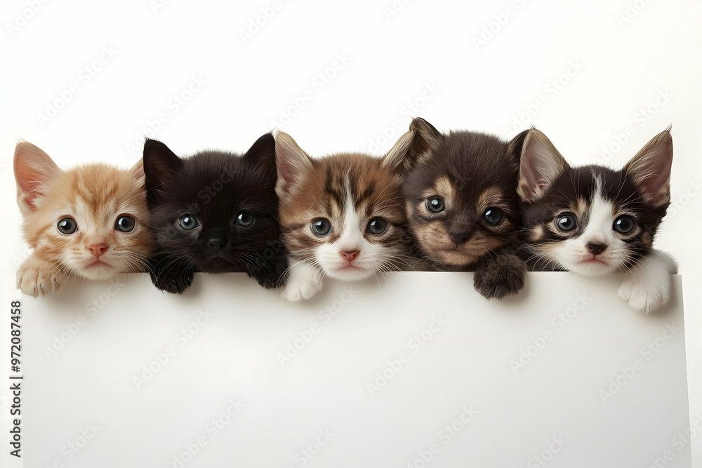 Adorable Kittens Peeking Over Blank Sign Adorable Kittens Peeking Over Blank Sign