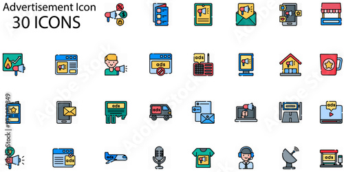Set of Advertisement icons. Line art style icons bundle. vector illustration