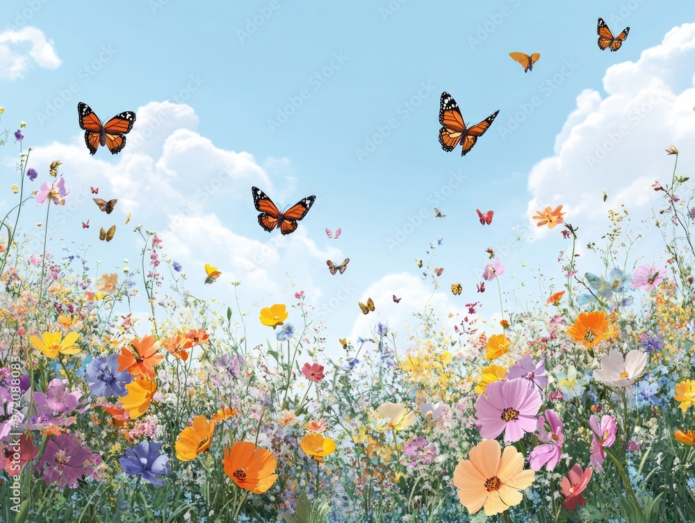 Field with flowers and butterflies Field with flowers and butterflies