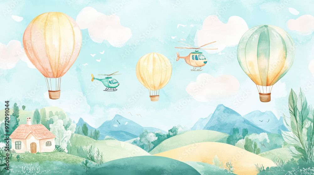 Obraz premium Hot Air Balloons & Helicopters