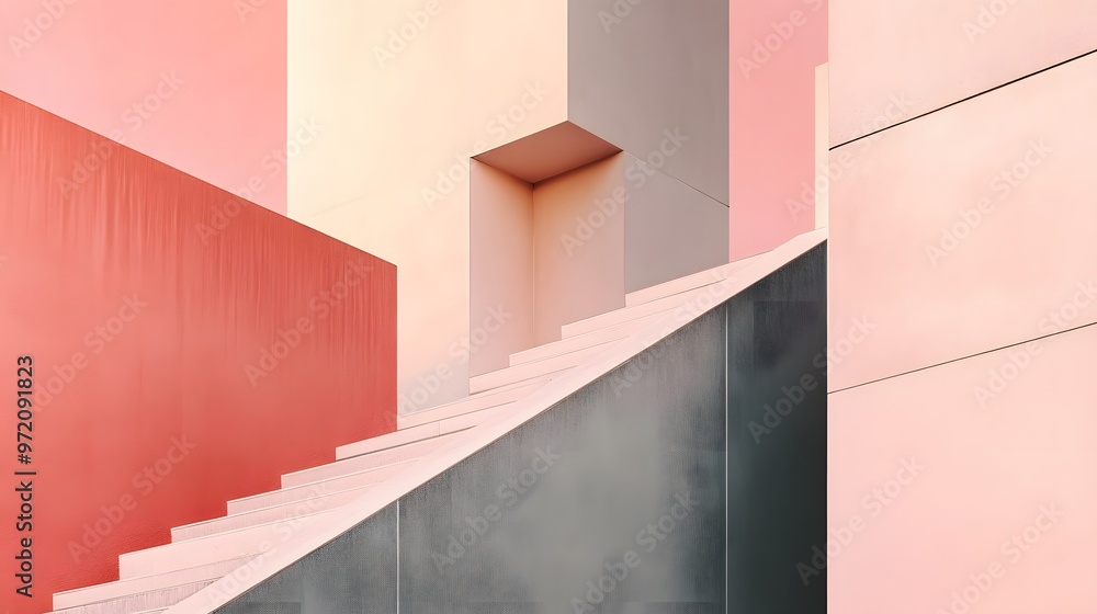 Modern Architectural Staircase with Colored Walls Modern Architectural Staircase with Colored Walls