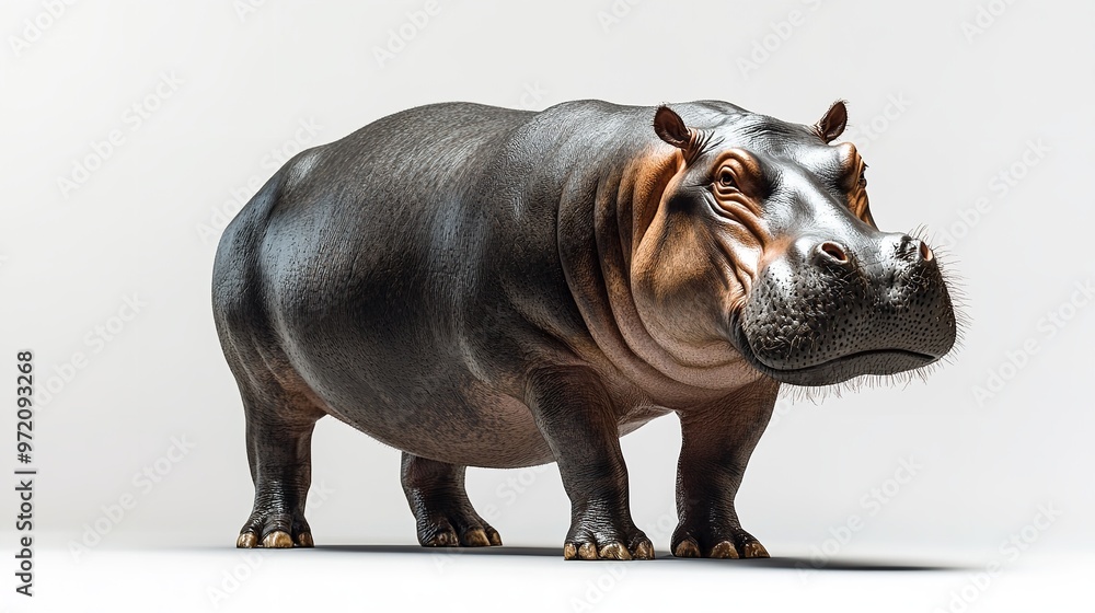 Majestic hippopotamus standing with powerful presence, cut out - stock png. Majestic hippopotamus standing with powerful presence, cut out - stock png.