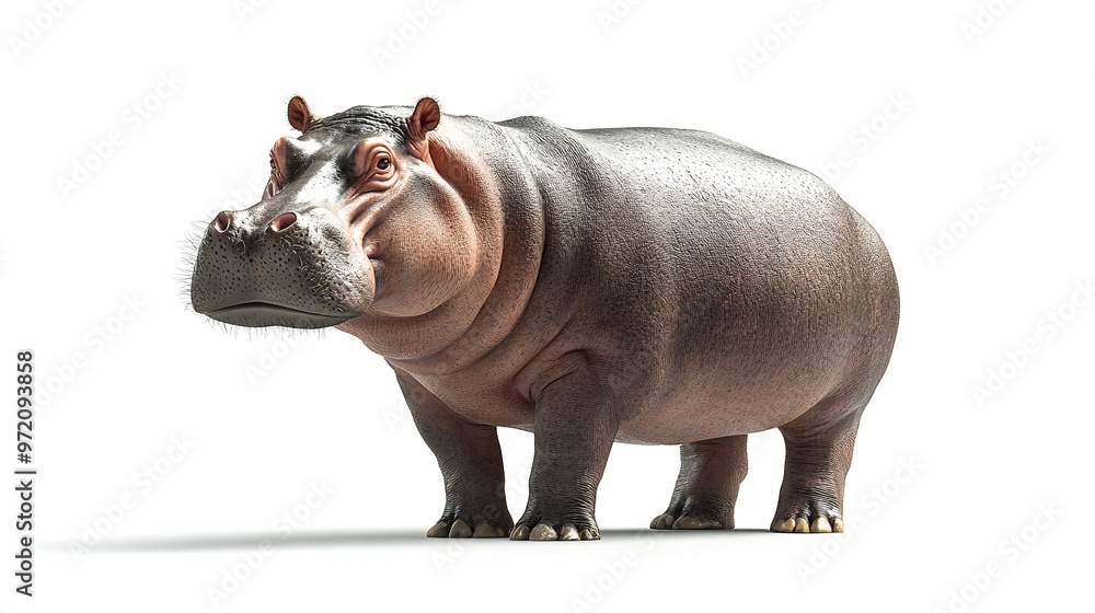 Majestic hippopotamus standing with powerful presence, cut out - stock png. Majestic hippopotamus standing with powerful presence, cut out - stock png.
