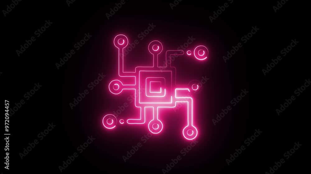 Glowing neon CPU icon isolated on black background. HD Video motion graphic animation Glowing neon CPU icon isolated on black background. HD Video motion graphic animation
