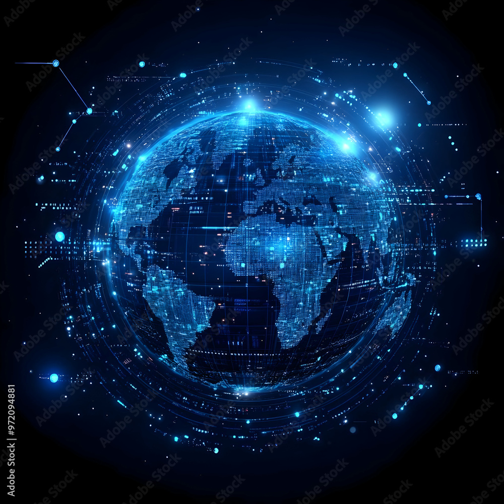 Digital Earth Globe with Connections and Data Flow Digital Earth Globe with Connections and Data Flow