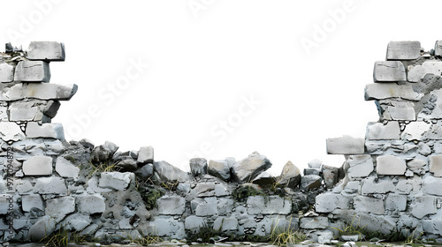 a ruined wall with a white background