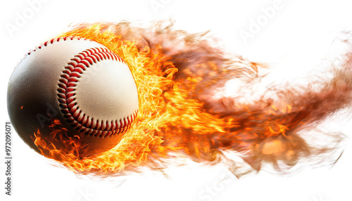 baseball with fire ON WHITE BACKGROUND
