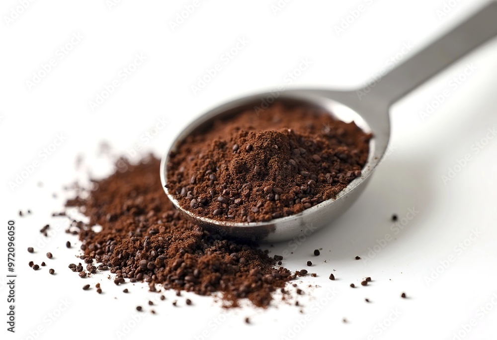 Measuring spoon with instant coffee on a white background Measuring spoon with instant coffee on a white background