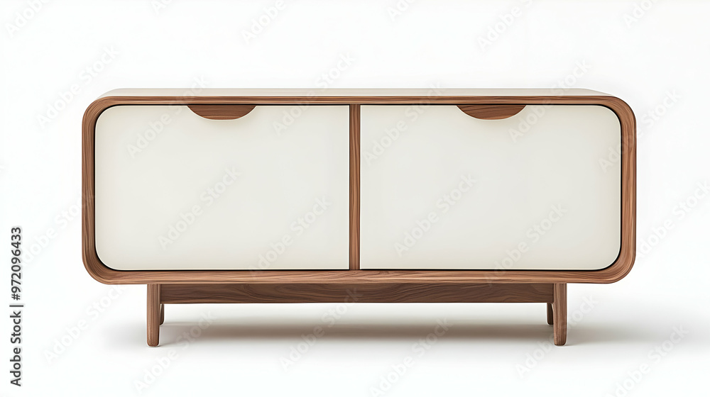 Modern Wooden Cabinet with Curved Edges and White Doors Modern Wooden Cabinet with Curved Edges and White Doors
