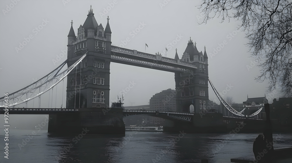 Obraz premium Tower Bridge London Fog Black and White