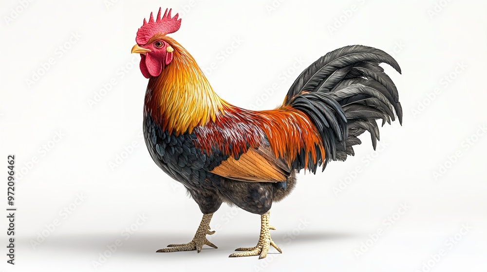 Fototapeta premium brown domestic rooster or chicken isolated on white background, generative AI animal
