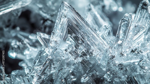 A detailed microscopic view reveals the complex formations of crystalline ammonium. photo