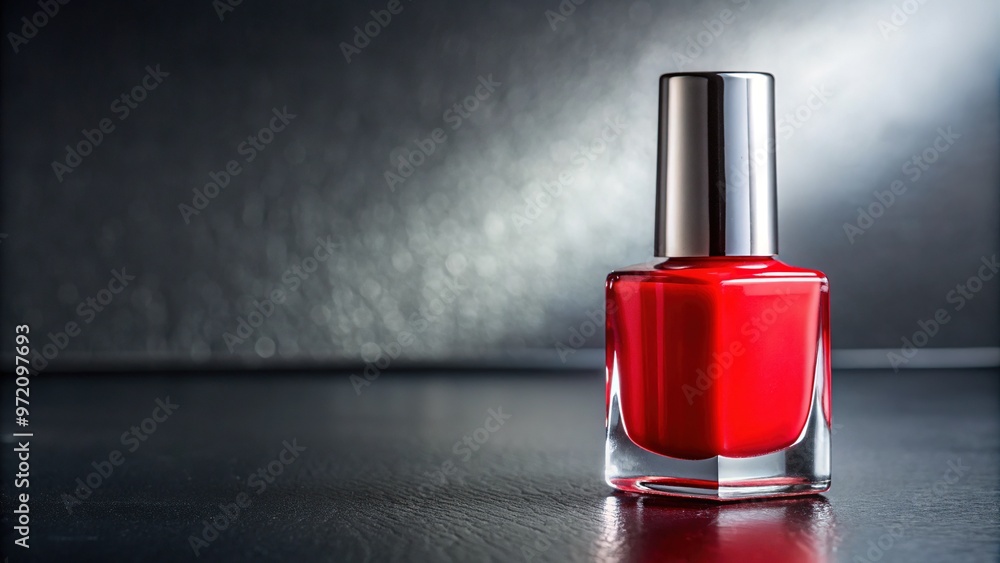 A bright red bottle of nail polish sits atop a sleek surface, its glossy cap and crimson liquid poised to add vibrant color to a manicure. A bright red bottle of nail polish sits atop a sleek surface, its glossy cap and crimson liquid poised to add vibrant color to a manicure.