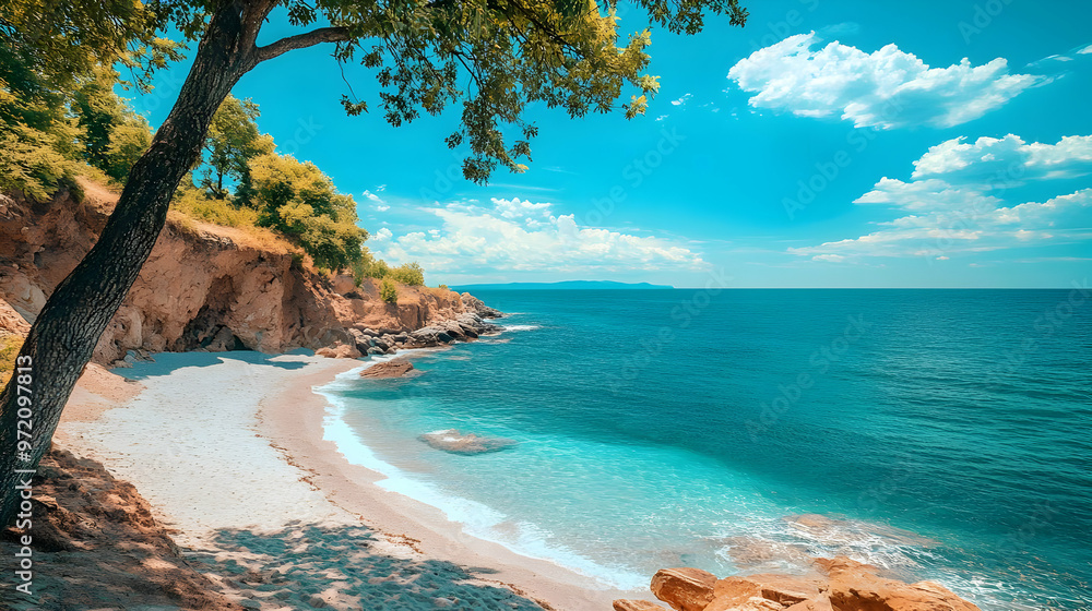 Secluded Beach Cove with Crystal Clear Water and Lush Greenery Secluded Beach Cove with Crystal Clear Water and Lush Greenery