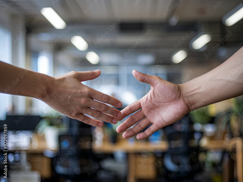 Hands reaching out to connect, representing collaboration in work Hands reaching out to connect, representing collaboration in work