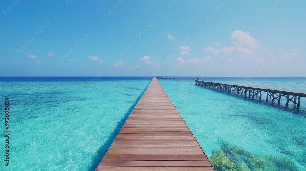 A serene wooden pier extending into clear blue waters, inviting peaceful reflections and breathtaking ocean views. A serene wooden pier extending into clear blue waters, inviting peaceful reflections and breathtaking ocean views.