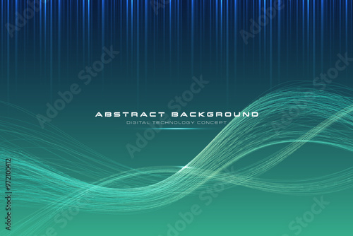 Digital Technology Concept. Abstract background a Green light. Inspiration of the Data fiber. Cyber information, Digital world, Data fiber, Network connection, Internet, Tech data, Future innovation