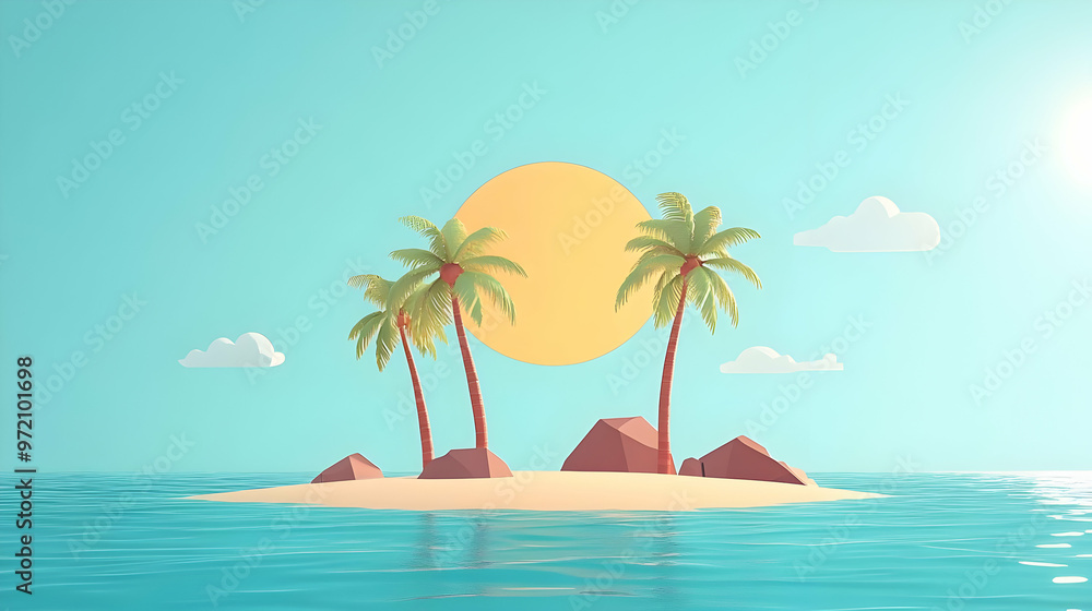 Tropical Island with Palm Trees and Sun Tropical Island with Palm Trees and Sun