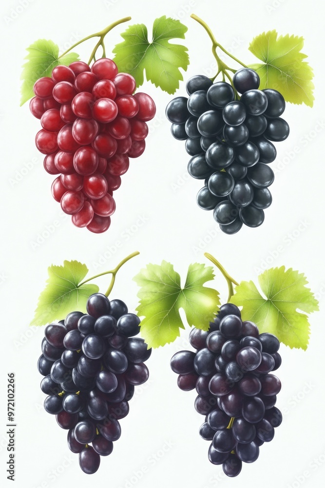 Grapes and Leaves on White Background Grapes and Leaves on White Background