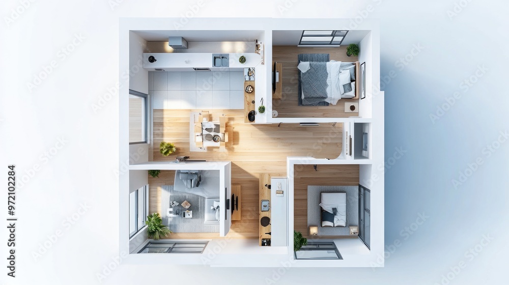Bird's Eye View of a Modern Apartment Layout Bird's Eye View of a Modern Apartment Layout