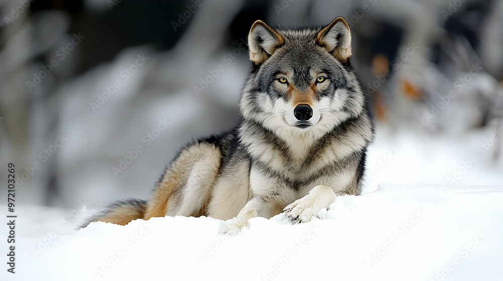 Naklejka premium Wolf in Snowy Forest Winter Wildlife Photography