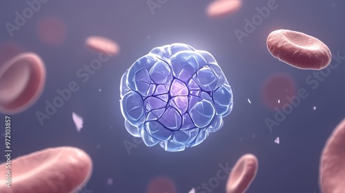 A Single Stem Cell Surrounded by Red Blood Cells photo